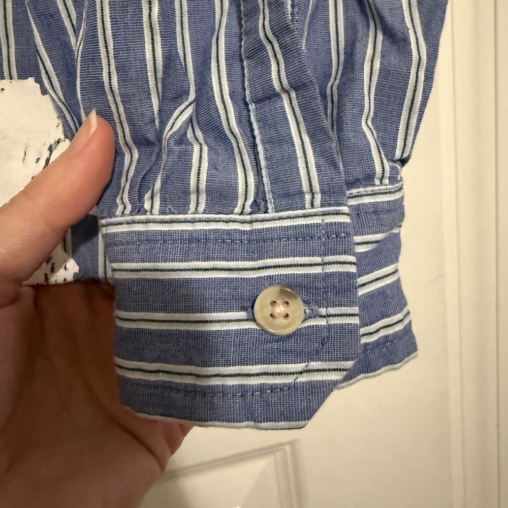 Anthropologie Maeve Blue and White Floral Striped Oversized Shirt Size Medium P - Picture 5 of 8